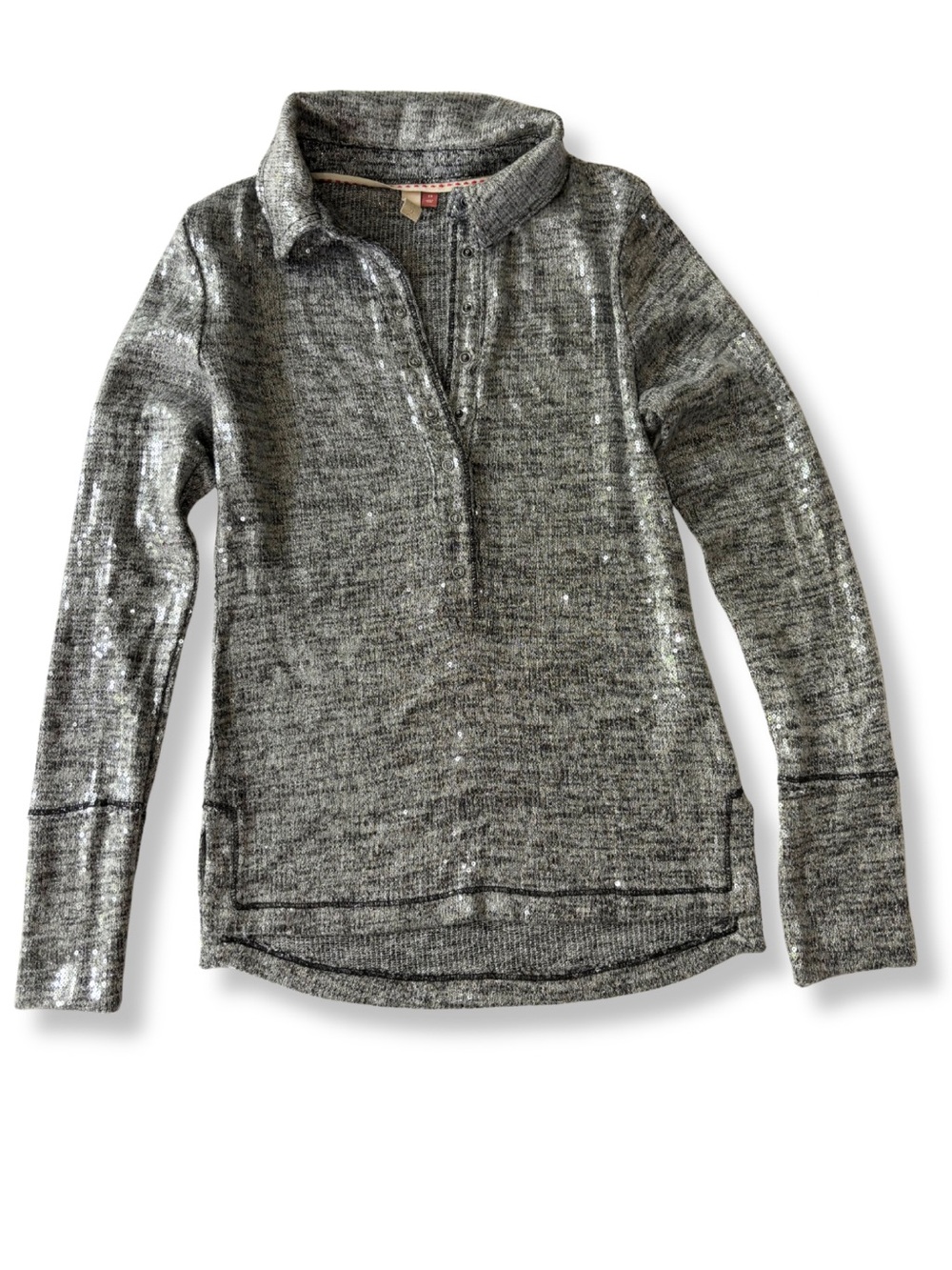 Pilcro Anthropologie Gray Sequin Metallic Knit Pullover Top XS - Picture 2 of 8